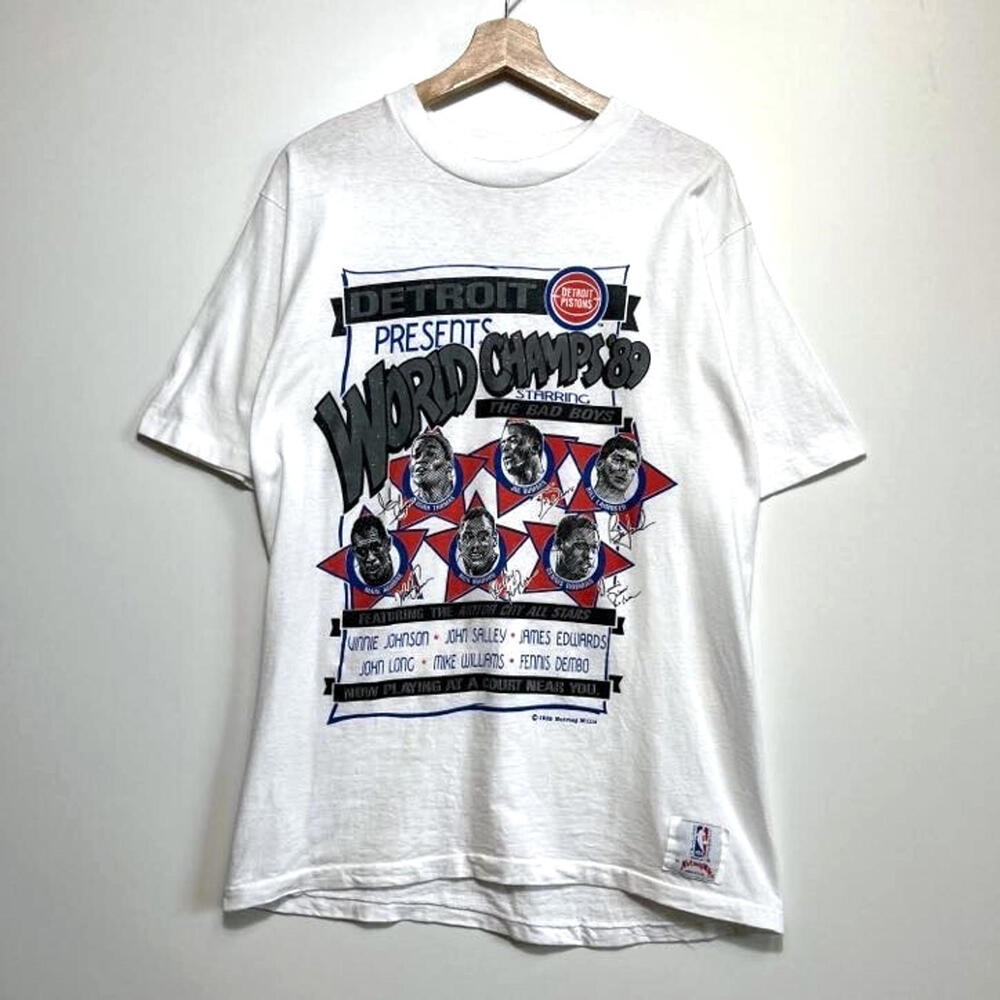 Vintage 1989 NBA Detroit Pistons World Champions Nutmeg T-shirt L Bad Boyz